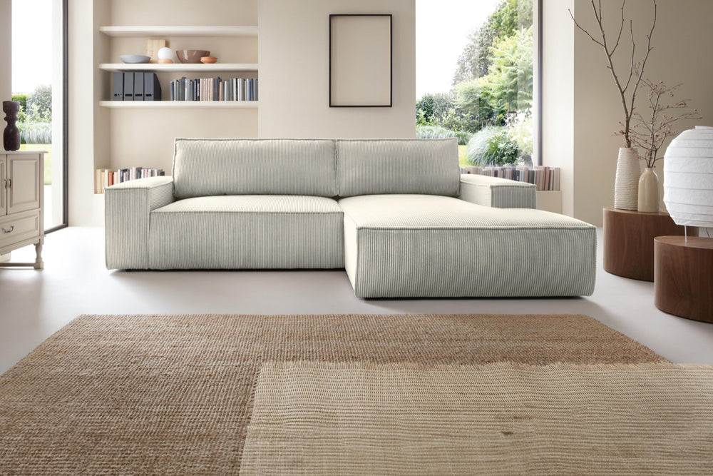 Valencia Danilo Fabric 2-Seater Queen Sofa-Bed with Right Chaise, Beige