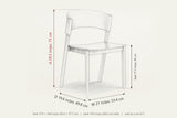 Canelli dimensions on a pencil sketch of the chair: 29.5 in high, 19.6 in deep, 21 in wide, seat height 17.7 in
