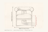 Caorle dimensions: 31.25 in wide, 30 in high, seat 18.75 in high, 29 in deep, seat 24 x 25 in, arm tube 5.5 in