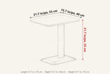 Capalbio side table dimensions on a pencil sketch: 21.7 in long, 15.7 in deep, 21.7 in high
