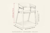 Caprarola dimensions on a pencil sketch of the chair: 29.6 in high, 20.2 in deep, 21.9 in wide, seat height 18.2 in