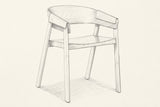 Pencil sketch of the Caprarola dining armchair, three-quarter view from above
