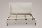 Carrara wingback bed in beige chenille, straight front view: tall headboard with one channel