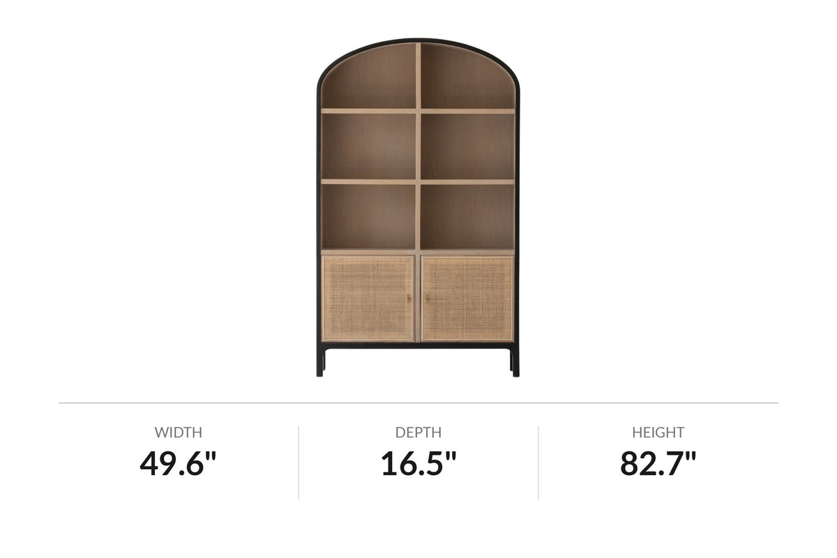 Carver arched tall cabinet with rattan doors, front view