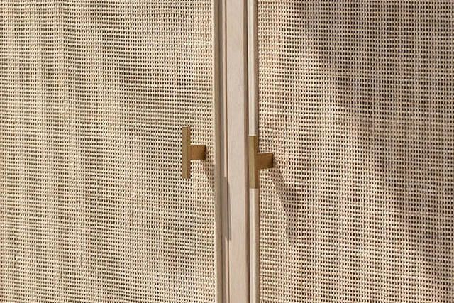 Carver Arched Tall Cabinet with Rattan Doors - Small Brass Knobs