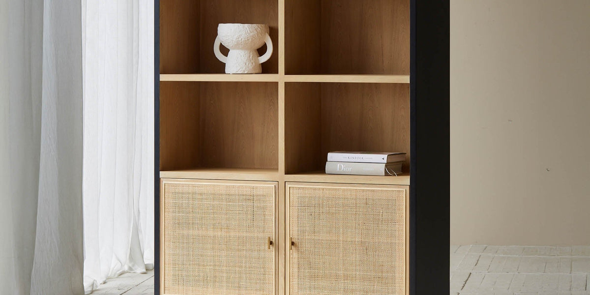 Carver Arched Tall Cabinet with Rattan Doors