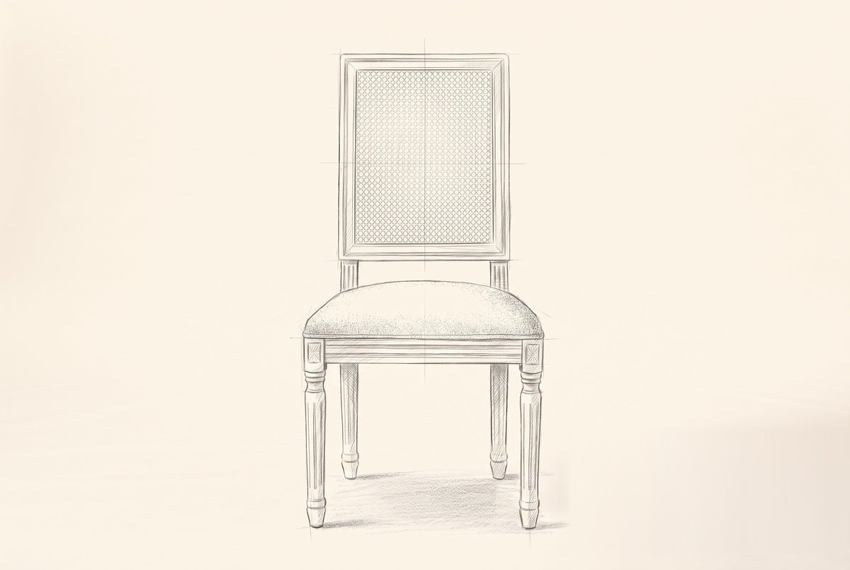 Pencil drawing of the Castelfranco dining chair, front view