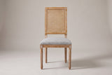 Castelfranco dining chair in Light Grey, straight front view showing the cane-look back