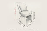 Castellabate dimensions on a pencil sketch of the chair: 34.3 in high, 25 in deep, 20.5 in wide, seat height 19.3 in