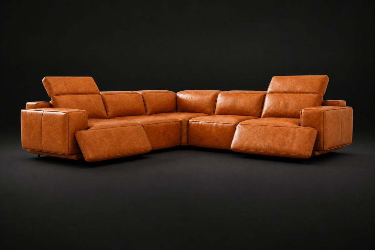 Valencia Valentina Distressed Leather Corner Recliner Sectional Sofa