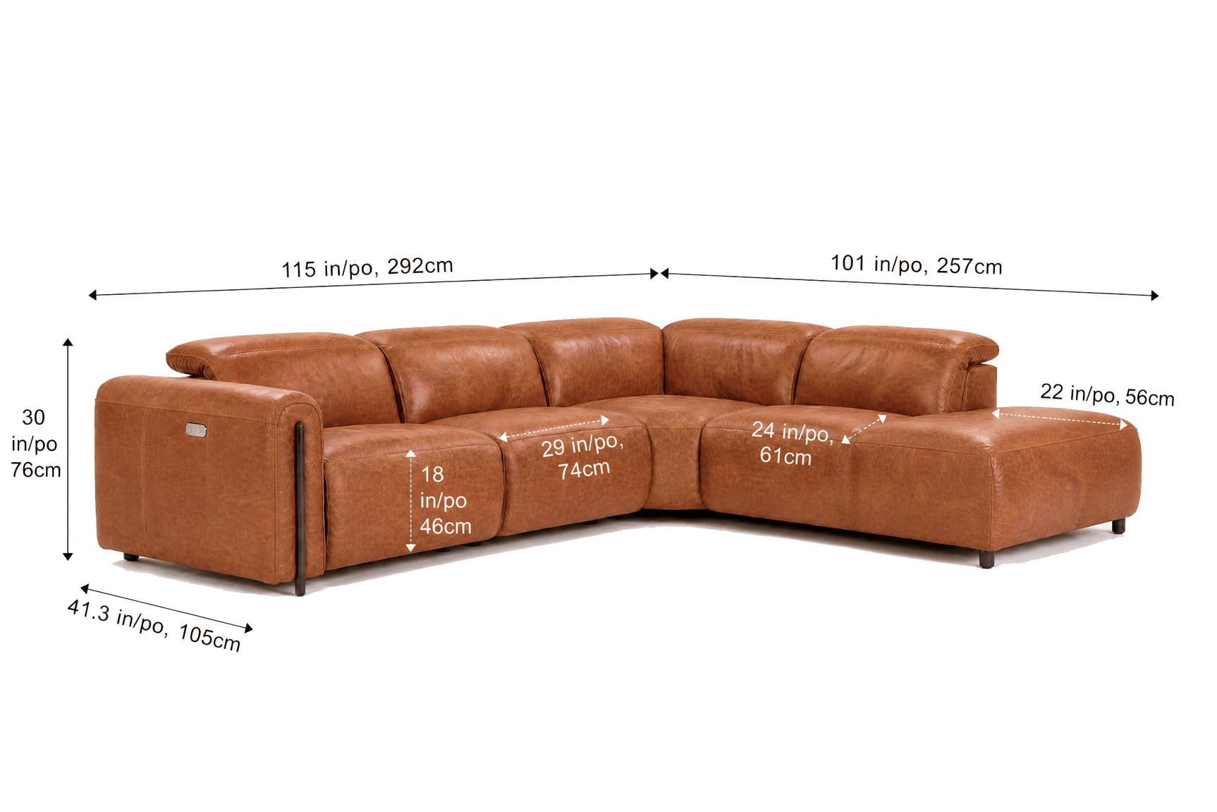 Octavia Distressed Italian Aniline Leather Reclining Corner Sectional Sofa