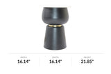 Celeste white marble side table, front view with inch dimensions