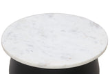 Close-up of the Celeste white marble top with soft grey veining