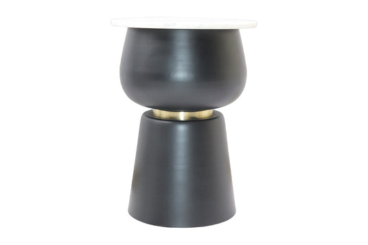 Celeste White Marble Side Table with Black Iron Base - Simple Shapes, Stacked