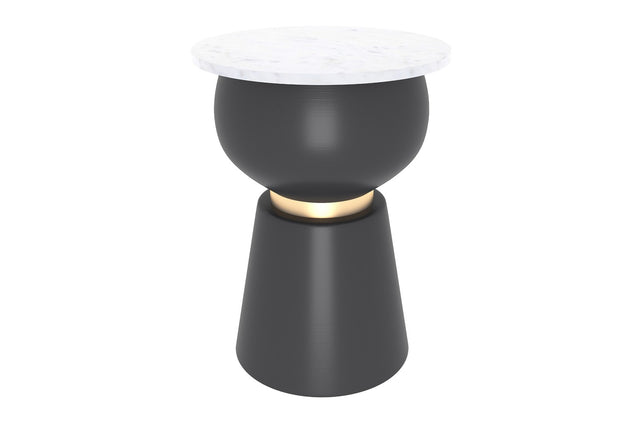Celeste White Marble Side Table with Black Iron Base - Sculpted Iron Base