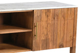 Close-up of the Ceresole right door and the white marble top with soft grey veining, the open centre shelf beside it