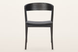 Certosa dining chair in mocha, straight front: the curved back band, the dished seat and four tapered legs