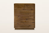 Cervinia chest from the front: two small drawers side by side above four full-width drawers, each with one slim wooden bar pull