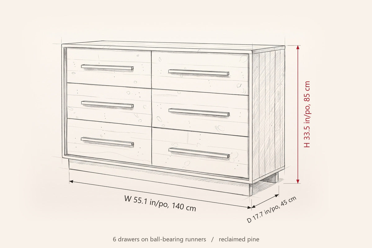 Cervinia dresser dimensions: 55.1 in wide, 17.7 in deep, 33.5 in high