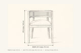 Cesena dining chair dimensions: 22.5 in wide, 22 in deep, 29.5 in high, arm top 23 in, seat 19.75 by 20.5 in
