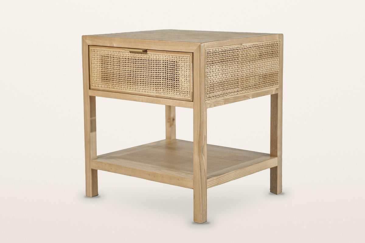 Cetara side table in Natural ash with wicker panels
