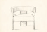 Pencil drawing of the Chioggia accent chair, front view