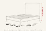 Chiusdino dimensions on a pencil sketch of the bed: Queen 63.8 in wide, King 80 in wide, 85 in long, headboard 55 in high