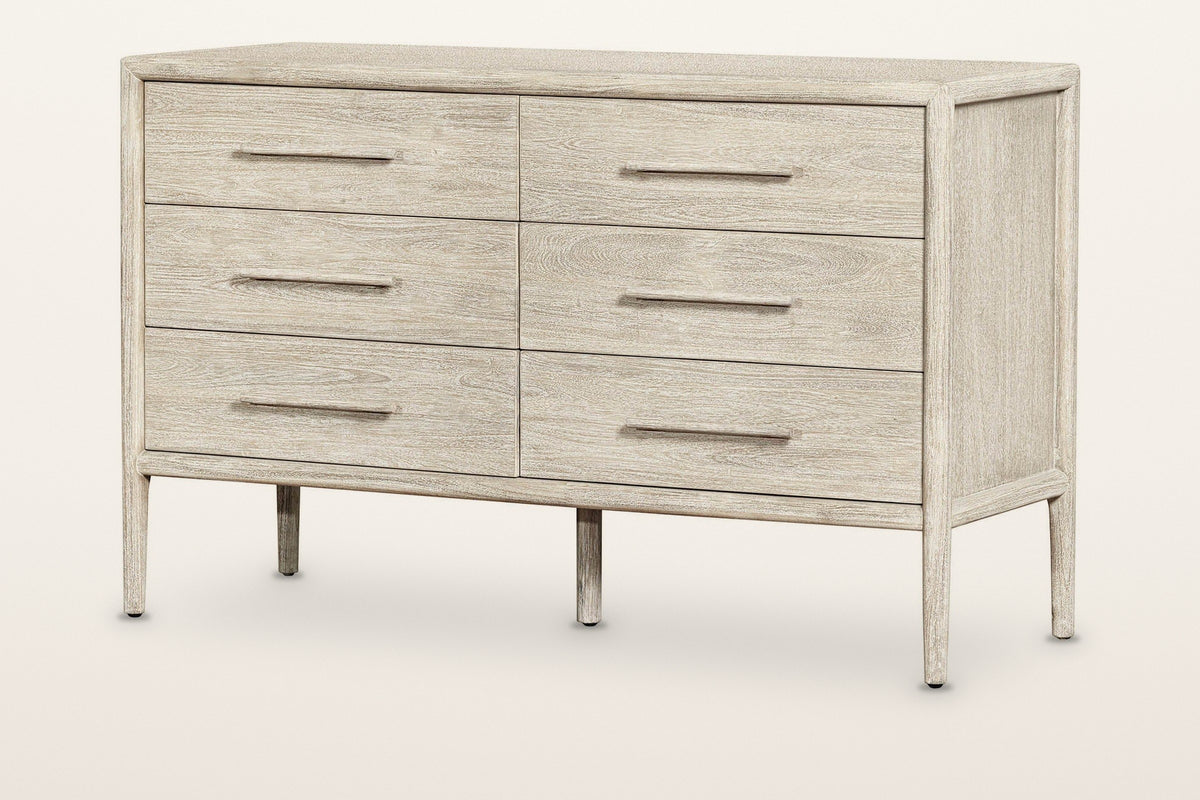 Chiusdino 6-drawer dresser in a pale whitewashed finish