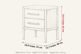 Chiusdino dimensions on a pencil sketch of the nightstand: 20.9 in wide, 15.7 in deep, 24.4 in high