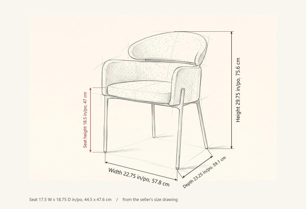 Chiusi dimensions: 22.75 in wide, 23.25 in deep, 29.75 in high, seat height 18.5 in