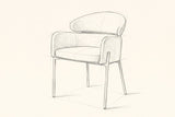 Pencil drawing of the Chiusi dining chair, three-quarter view