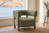 Cingoli chair in a bright Kelowna lake house sitting room with a lake view and a jute rug (Olive Green)