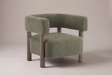 Cingoli boucle accent arm chair in Olive Green with walnut-stained rubberwood legs