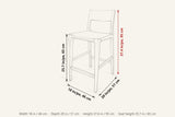 Cison dimensions on a pencil sketch of the stool: 37.4 in high, 18 in wide, 20 in deep, seat height 25.7 in