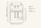Cisternino dimensions: 22.75 in wide, 31 in high, seat height 20.75 in, 23.5 in deep, seat 19.5 in wide