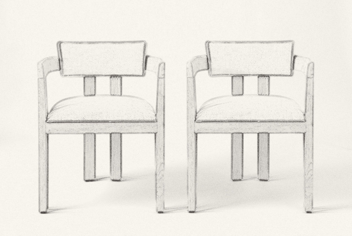 Pencil drawing of a pair of Cisternino dining chairs, front view