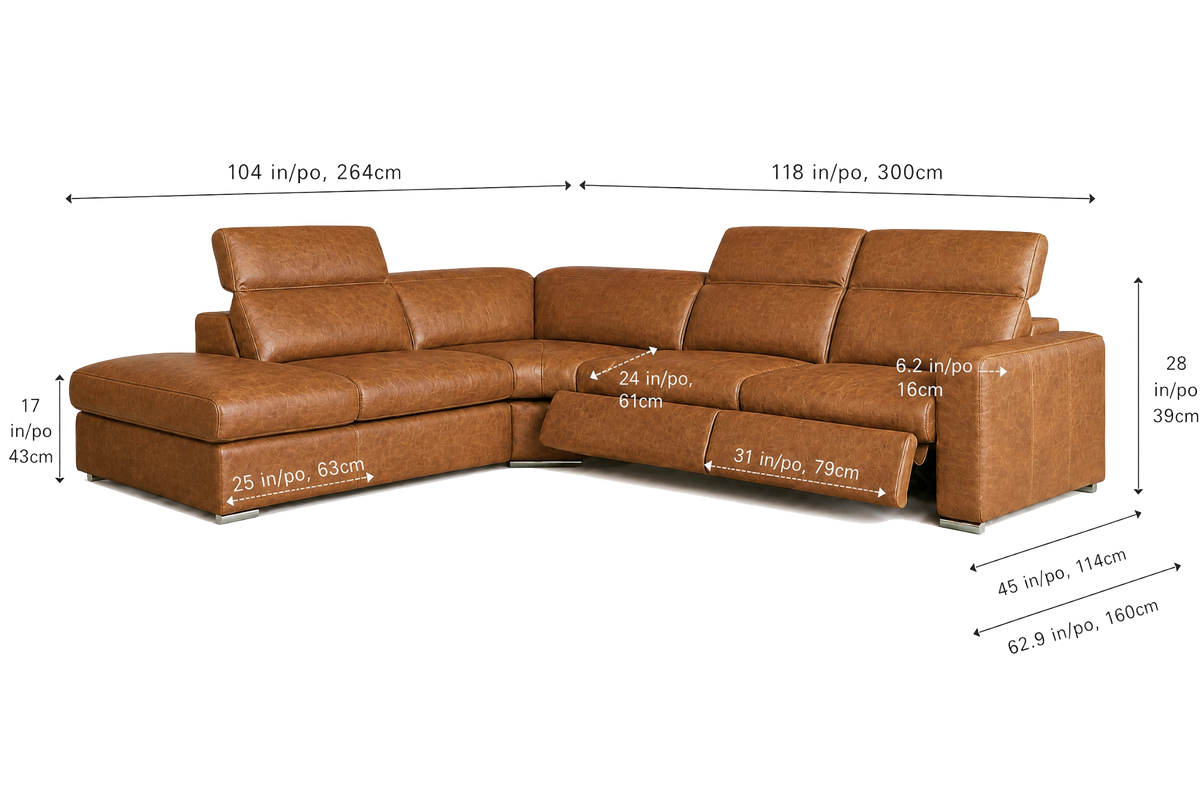 Valencia Clara Distressed Leather Recliner Sectional Sofa