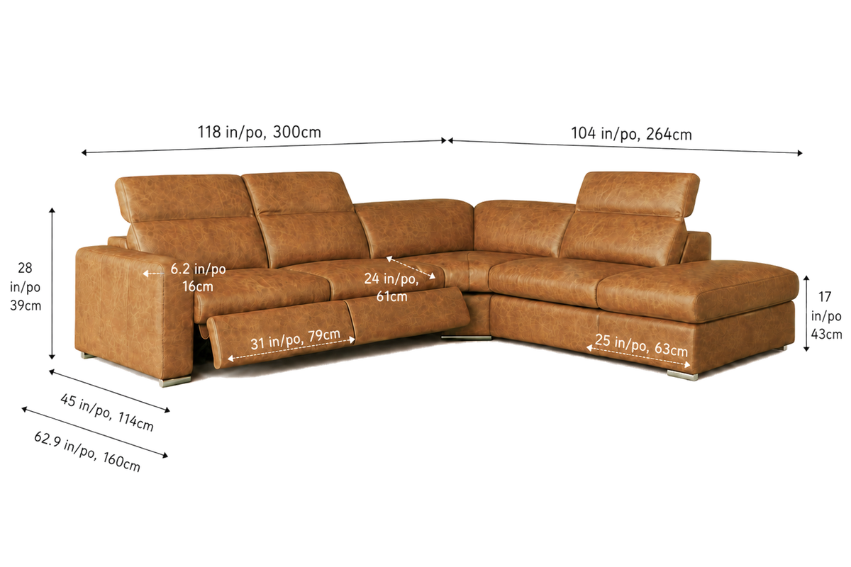 Valencia Clara Distressed Leather Recliner Sectional Sofa