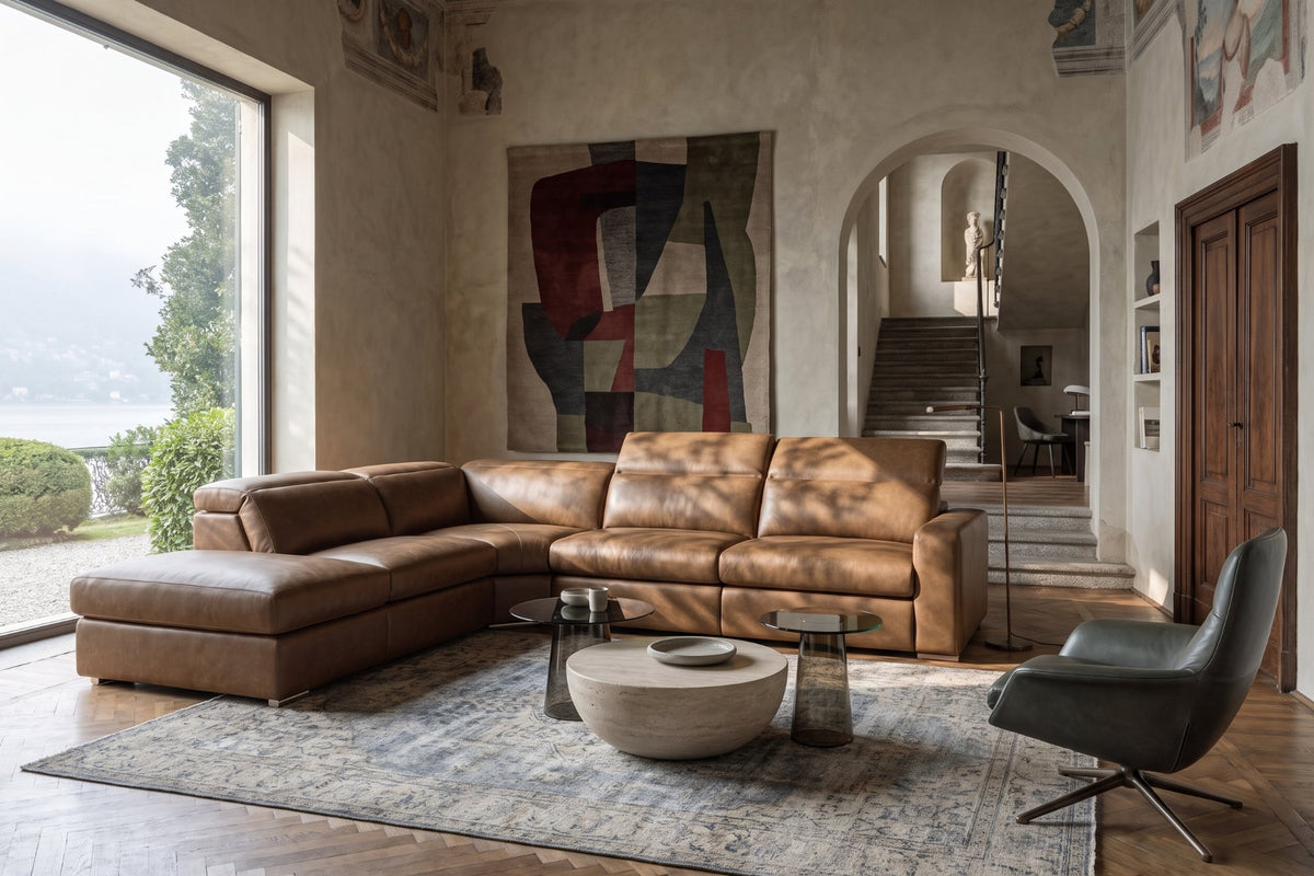 Valencia Clara Distressed Leather Recliner Sectional Sofa
