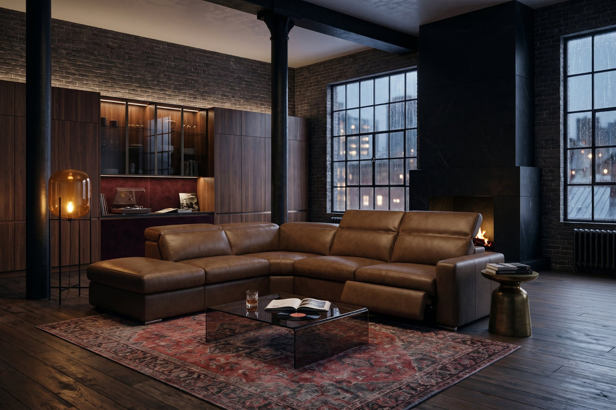 Valencia Clara Distressed Leather Recliner Sectional Sofa