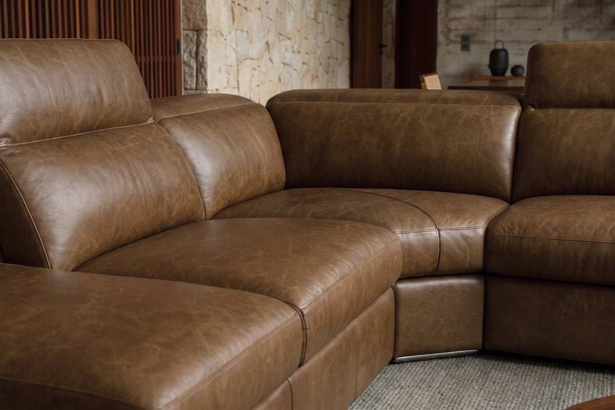 Valencia Clara Distressed Leather Recliner Sectional Sofa