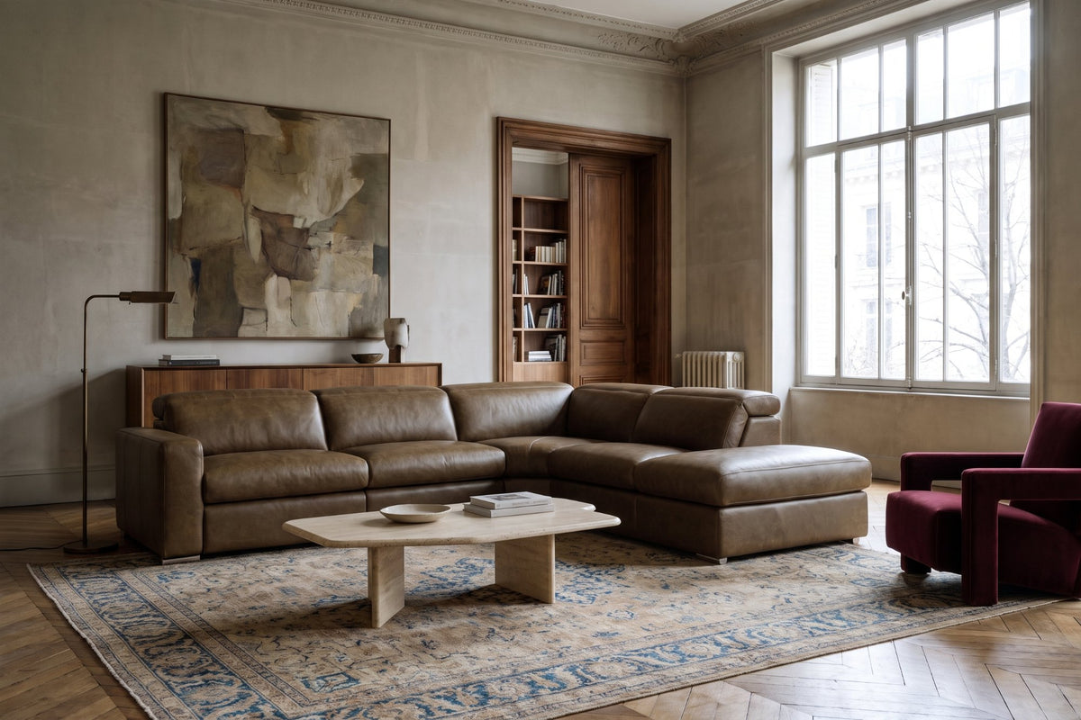 Valencia Clara Distressed Leather Recliner Sectional Sofa