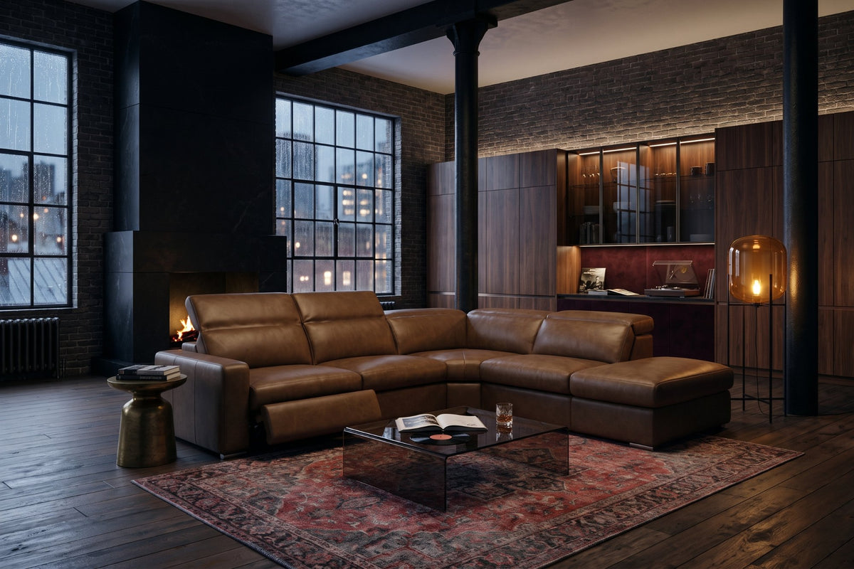 Valencia Clara Distressed Leather Recliner Sectional Sofa