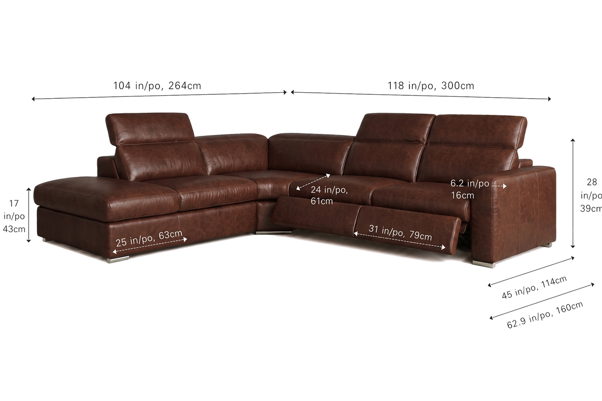 Valencia Clara Distressed Leather Recliner Sectional Sofa