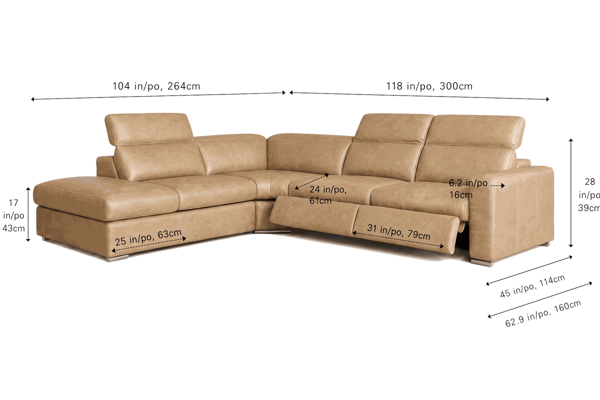 Valencia Clara Distressed Leather Recliner Sectional Sofa