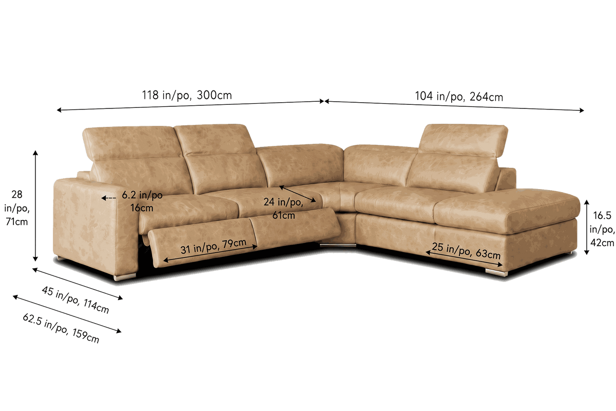 Valencia Clara Distressed Leather Recliner Sectional Sofa