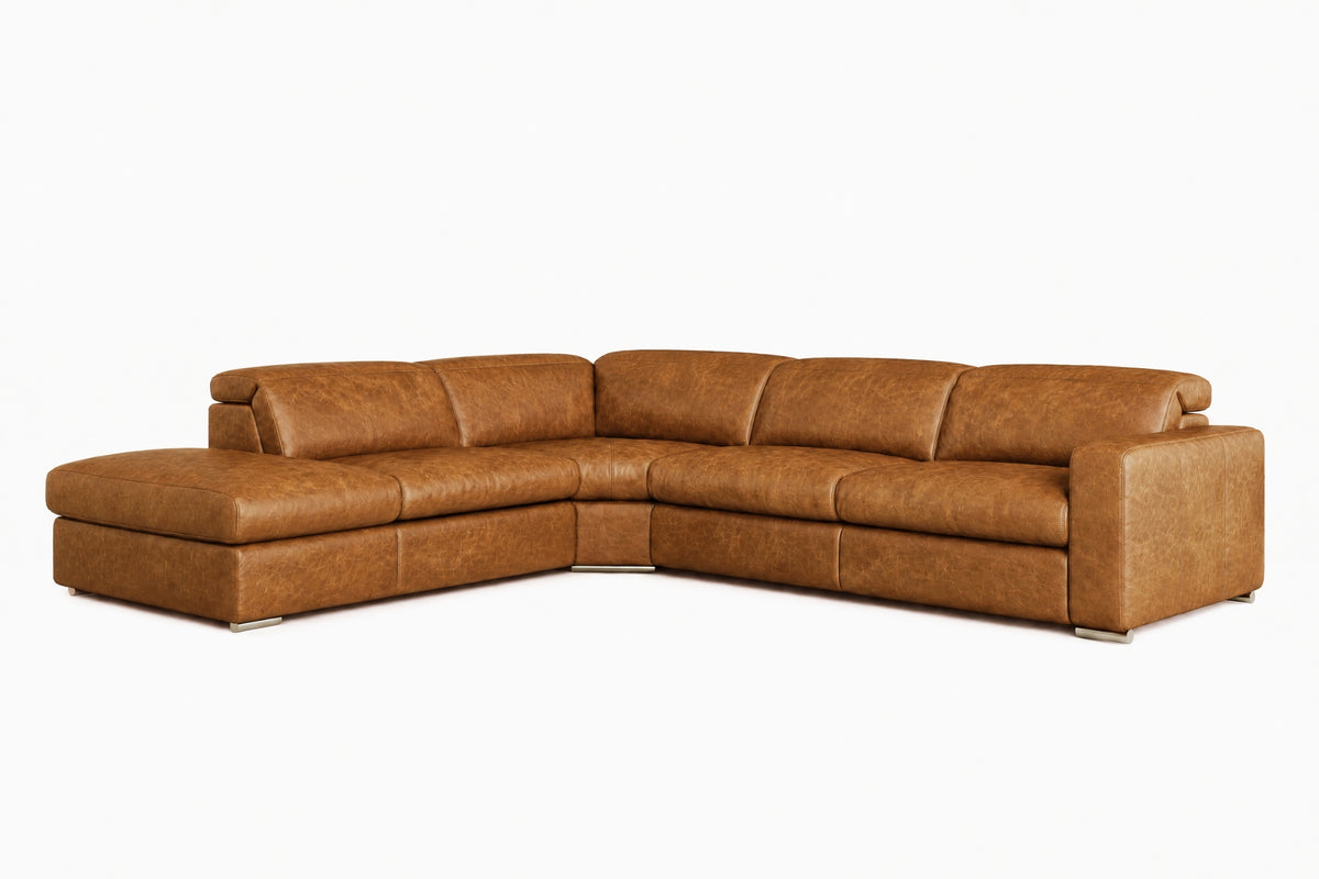 Clara Distressed Leather Recliner Sectional Sofa