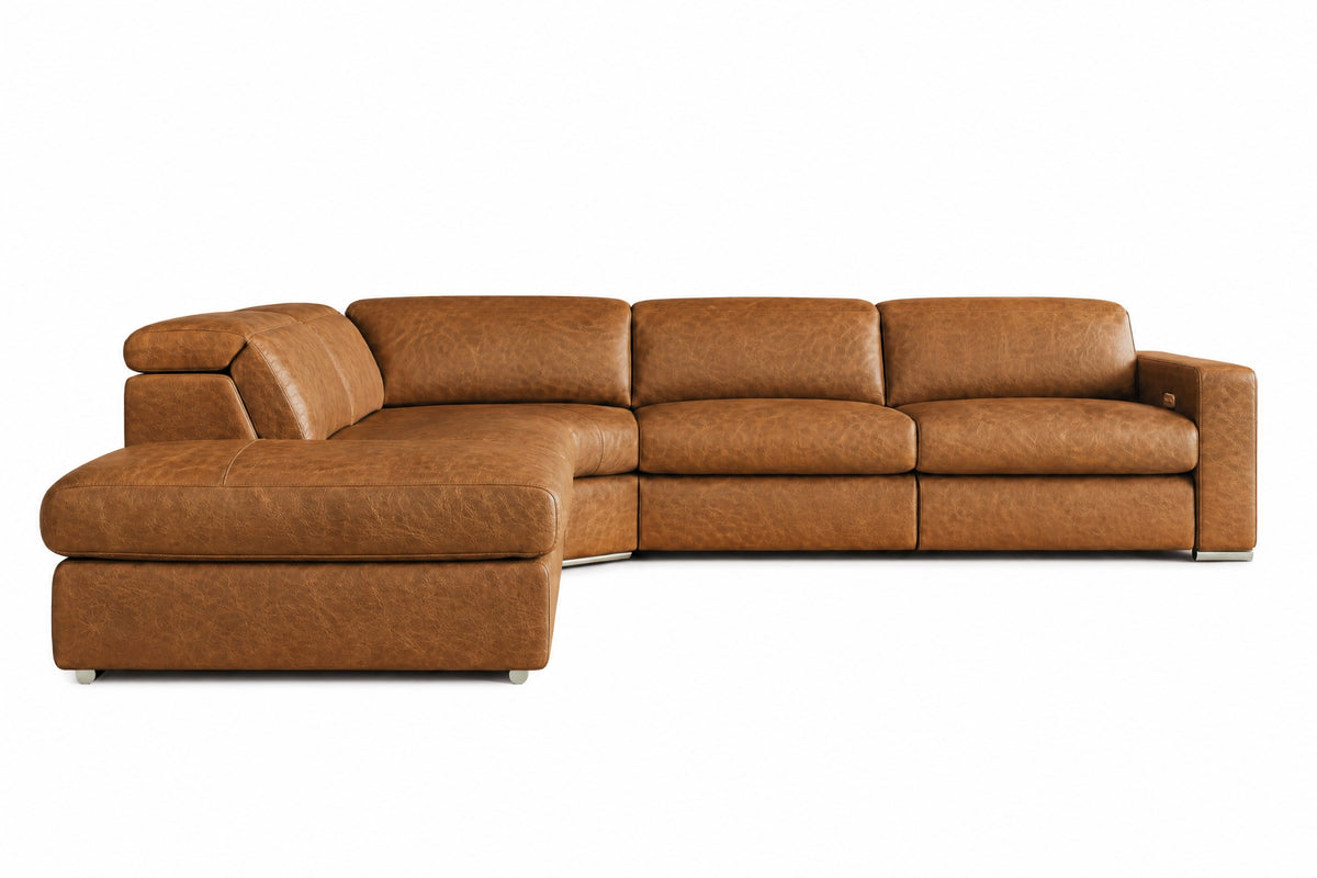 Clara Distressed Leather Recliner Sectional Sofa