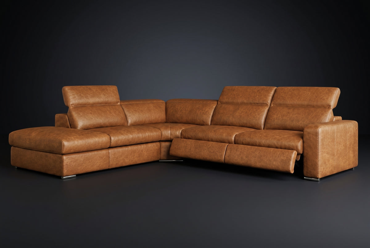 Valencia Clara Distressed Leather Recliner Sectional Sofa