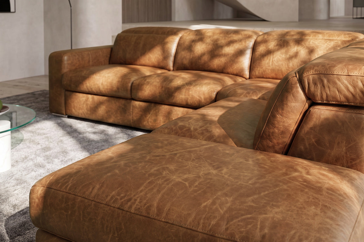 Clara Distressed Leather Recliner Sectional Sofa